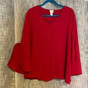 Chicos red blouse with long solit end sleeves